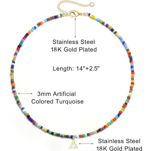 Christmas Gifts for Teen Girls Beaded Initial Necklace A Choker Birthday Jewelry - Picture 5 of 7